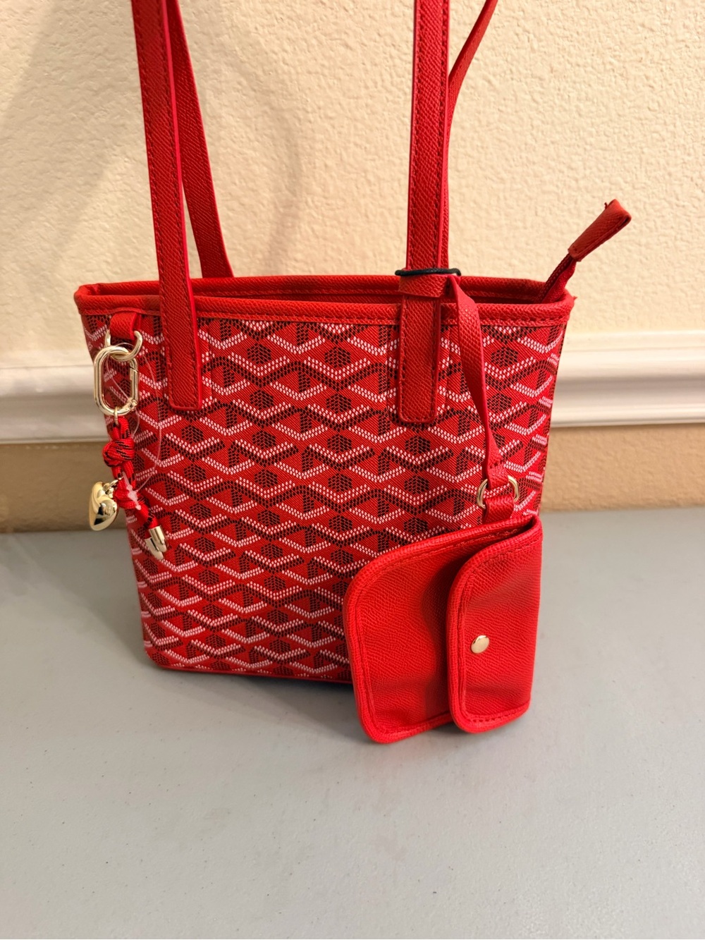 Red Mini Tote Bag with attached pouch